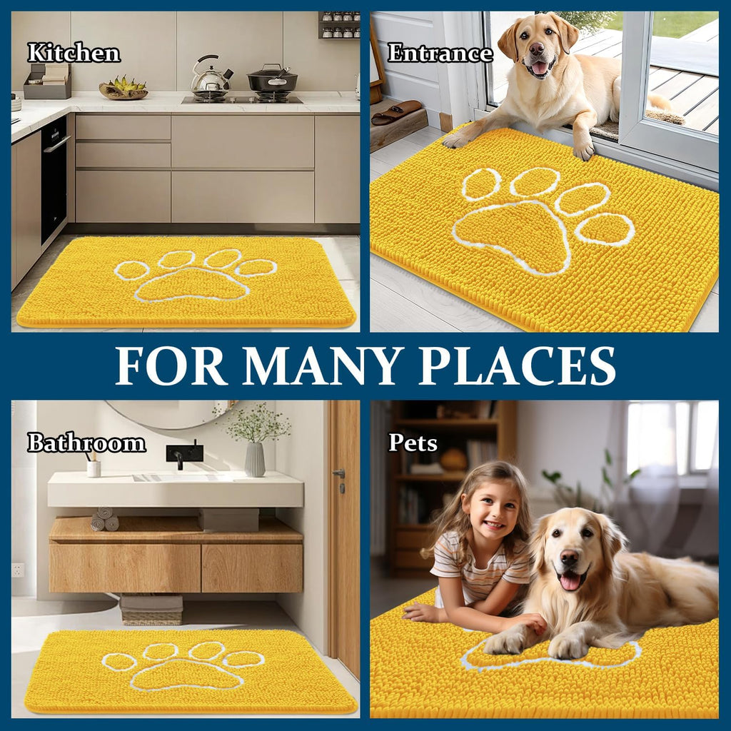 OLANLY Dog Door Mat - Absorbent Non-Slip Mud Mat for Paws | 36x24 Yellow Chenille Design
