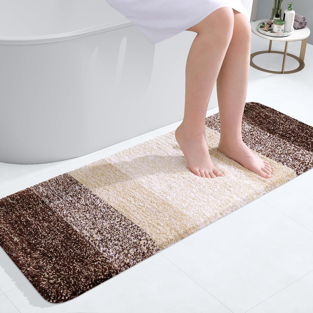 OLANLY Bathroom Runner Rugs - Extra Soft Microfiber, Quick Dry & Machine Washable | 47x17, Brown