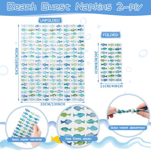Seajan 200 Pcs Fish Paper Guest Napkins Disposable Hand Towels for Bathroom Paper Disposable Guest Towels Napkins for Spring and Summer Wedding Bathroom Birthday Dinner Party