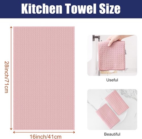 Homaxy Microfiber Kitchen Towels - Ultra Absorbent Waffle Weave | 16 x 28 Inch, 4 Pack in Pink