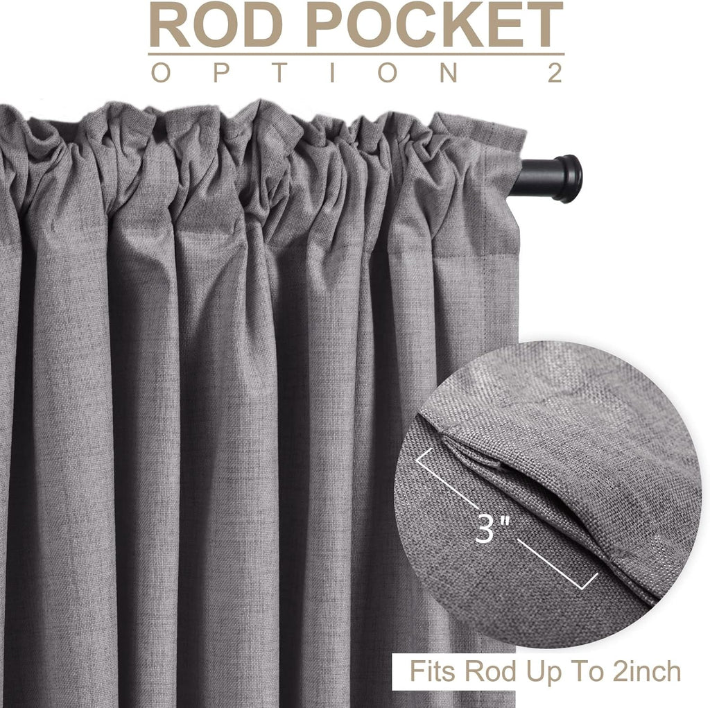 Skiennix 100% Blackout Linen Curtains - Thermal Insulated Drapes for Bedroom | 84" Long, Dark Gray, 2 Panels Set