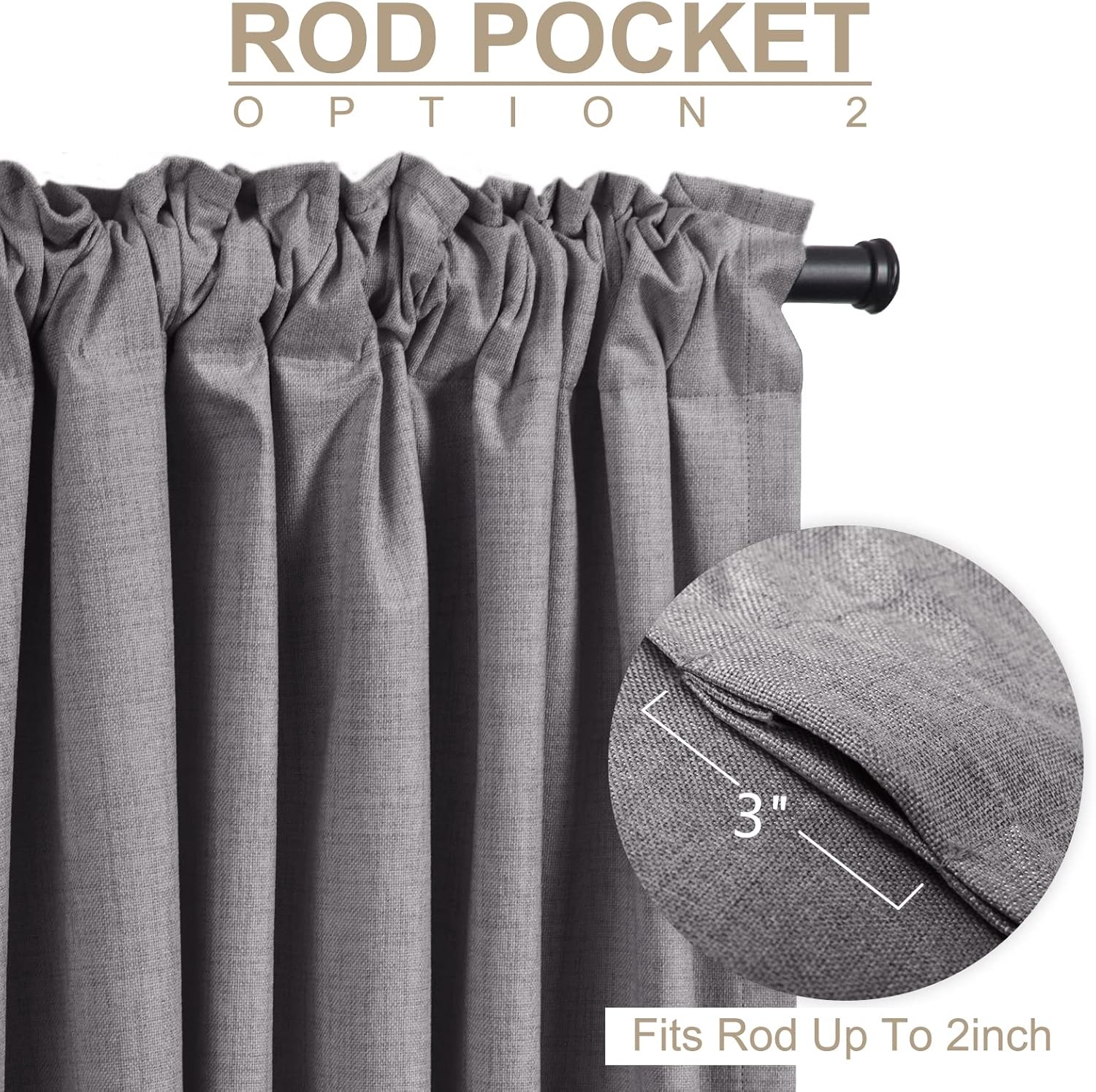 Skiennix 100% Blackout Linen Curtains - Thermal Insulated Drapes for Bedroom | 84" Long, Dark Gray, 2 Panels Set