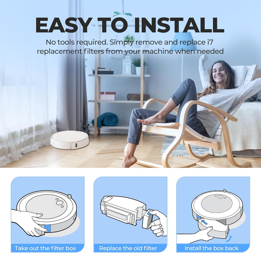 Roomba | High-Efficiency Filter Replacement for E, I, & J Series | 6-Pack + Cleaning Brush