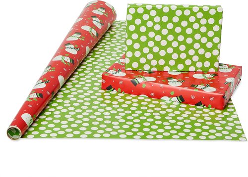 American Greetings Christmas Wrapping Paper Rolls - Reversible Santa & Snowmen Design | 120 sq. ft. (3 Rolls, 30 in. x 12 ft.)