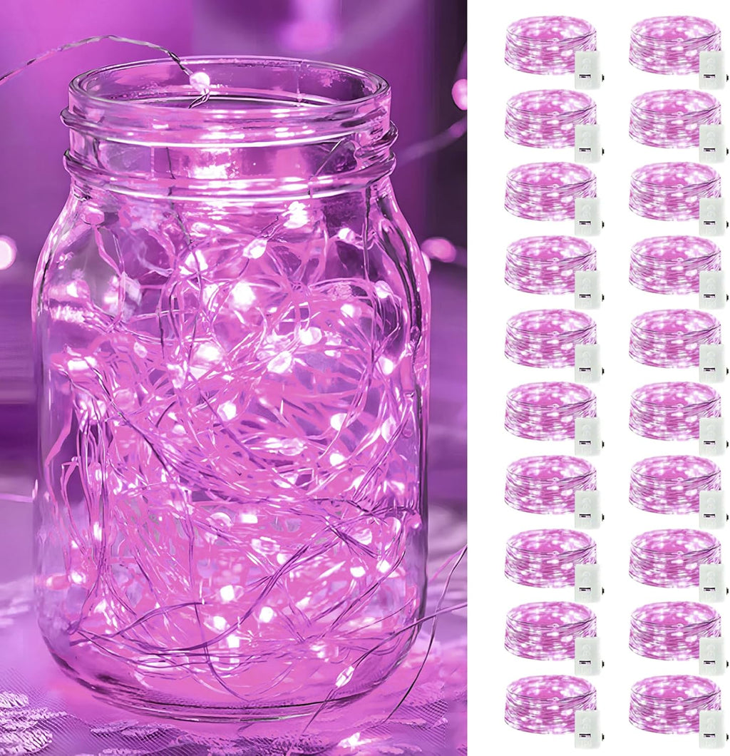 Skiennix 20 Pack LED Fairy Lights - Battery Operated Mini Twinkle String Lights for Weddings & Holidays | Pink