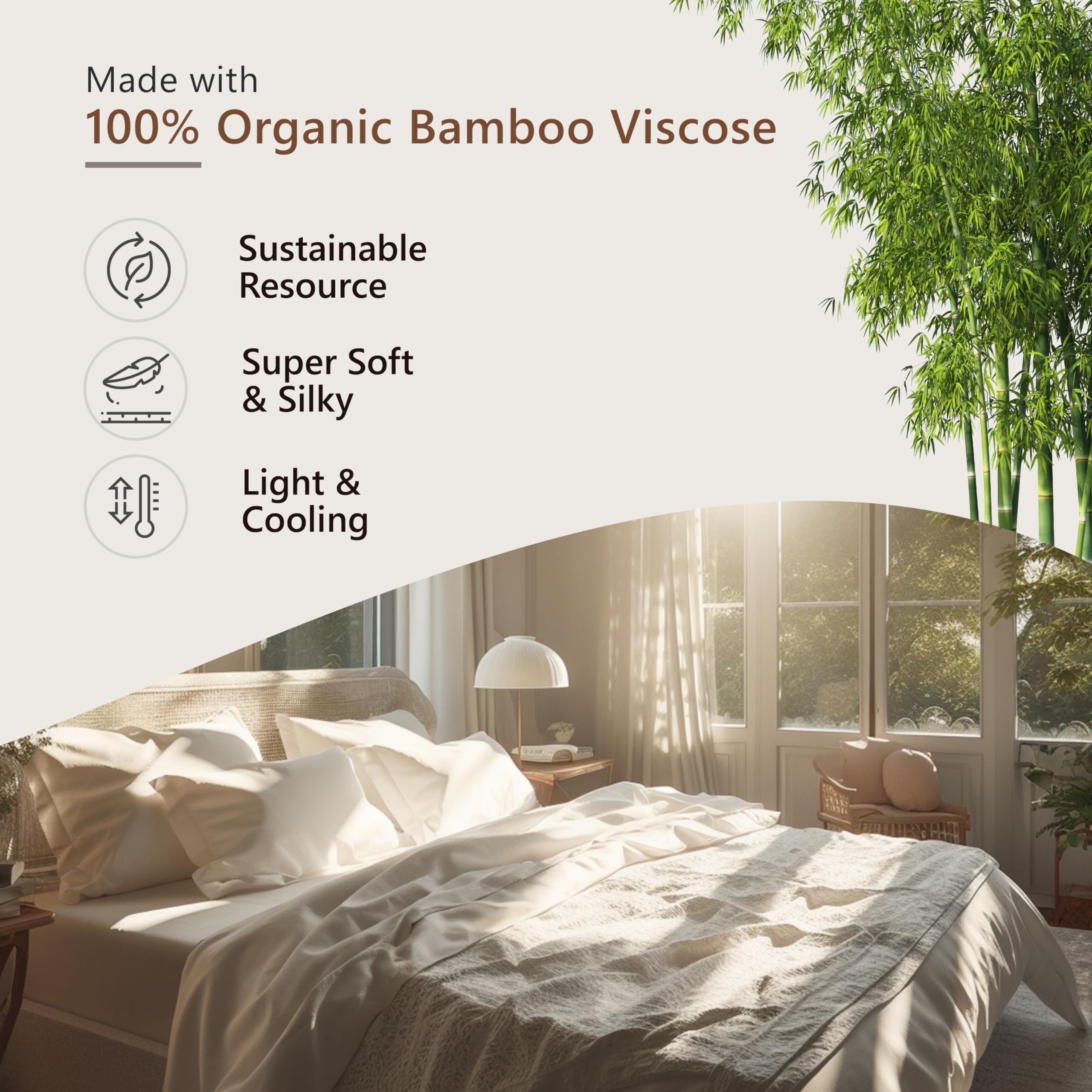 BELLE TERRE Luxury 100% Viscose Derived from Bamboo Sheets Queen Size - Organic, Super Soft Sheets Bed Set - Top and Fitted Sheet, 2 Pillowcases - Cooling Bed Sheets for Hot Sleepers