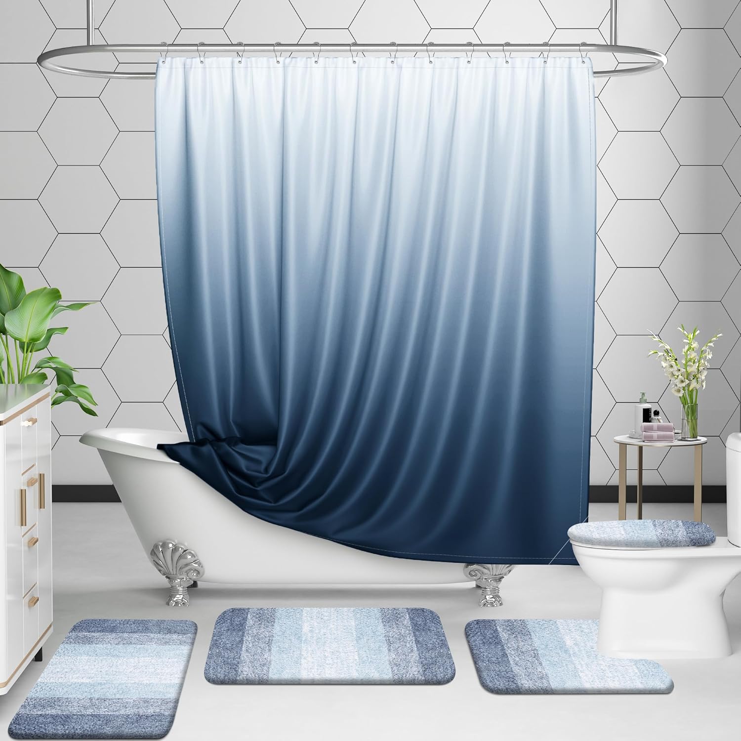 OLANLY Luxury U-Shaped Toilet Rugs - Extra Soft Microfiber, Non-Slip Plush Bath Mat, 24x20, Blue