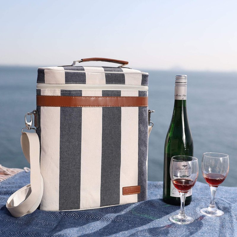 ZORMY 3 Bottle Insulated Wine Tote Cooler Bag, Portable Carrier with Corkscrew Opener and Shoulder Strap for Beach Travel Picnic, Unique Gift for Wine Lovers Navy Blue