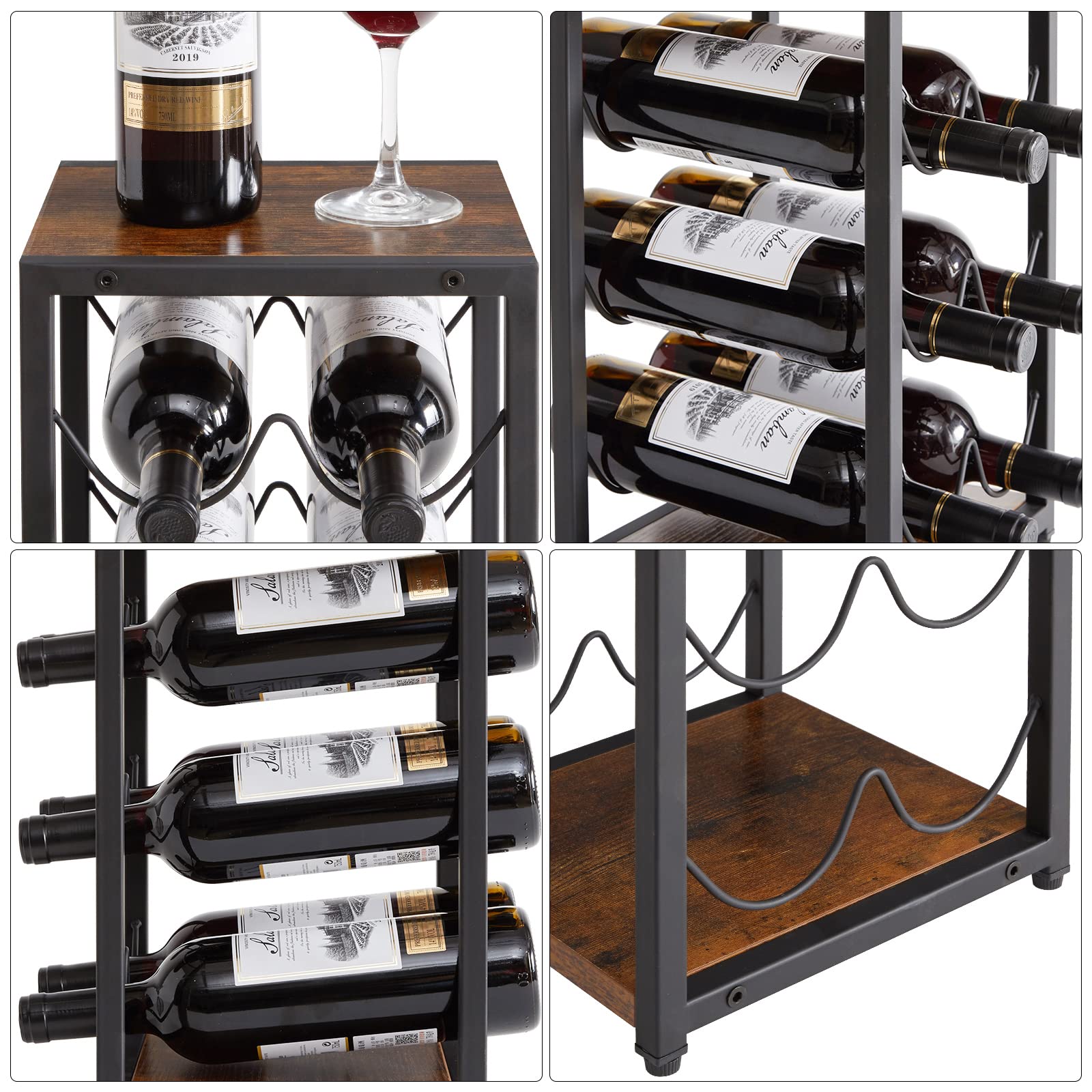IBUYKE Rustic Wood 6 Bottles Wine Rack for Countertop,3 Tier Free Standing Wine Rack,Wine Bottle Holder Stand Organizer for Home Decor Bar,Cabinet, Pantry,Countertop TMJ901H