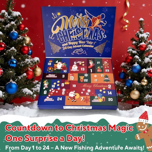 Fishing Advent Calendar 2025 - 24-Day Countdown Tackle Set with Lures for Fishermen & Boys