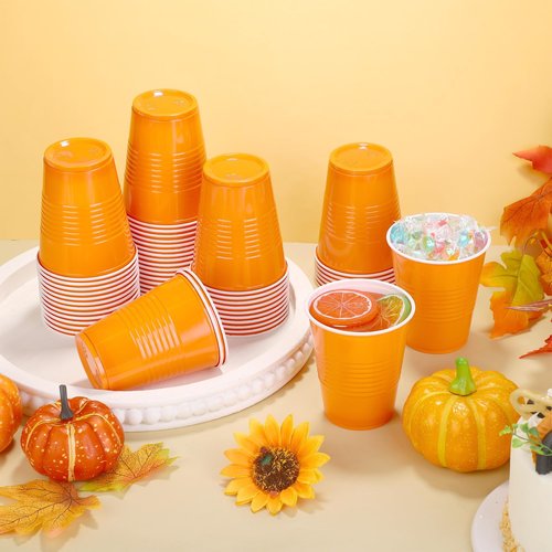 Kochorie 50 Pack Disposable Plastic Cups 12 Ounce Orange Solo Cups Drinking Party Cups Bulk Party Cups for Fall Thanksgiving, Wedding Birthday Parties, Picnics Events