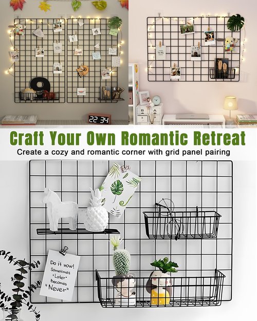 SEMPOMA 10 PCS Black Wire Baskets, No Drilling, Hanging Wire Basket for Wall Grid Panel Organizing, Grid Wall Accessory