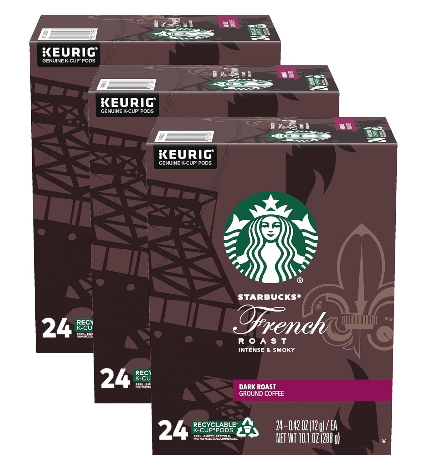 Starbucks French Roast Coffee K-Cup Pods - Intense Dark Roast Flavor | 72 Pods Total (3 Boxes)
