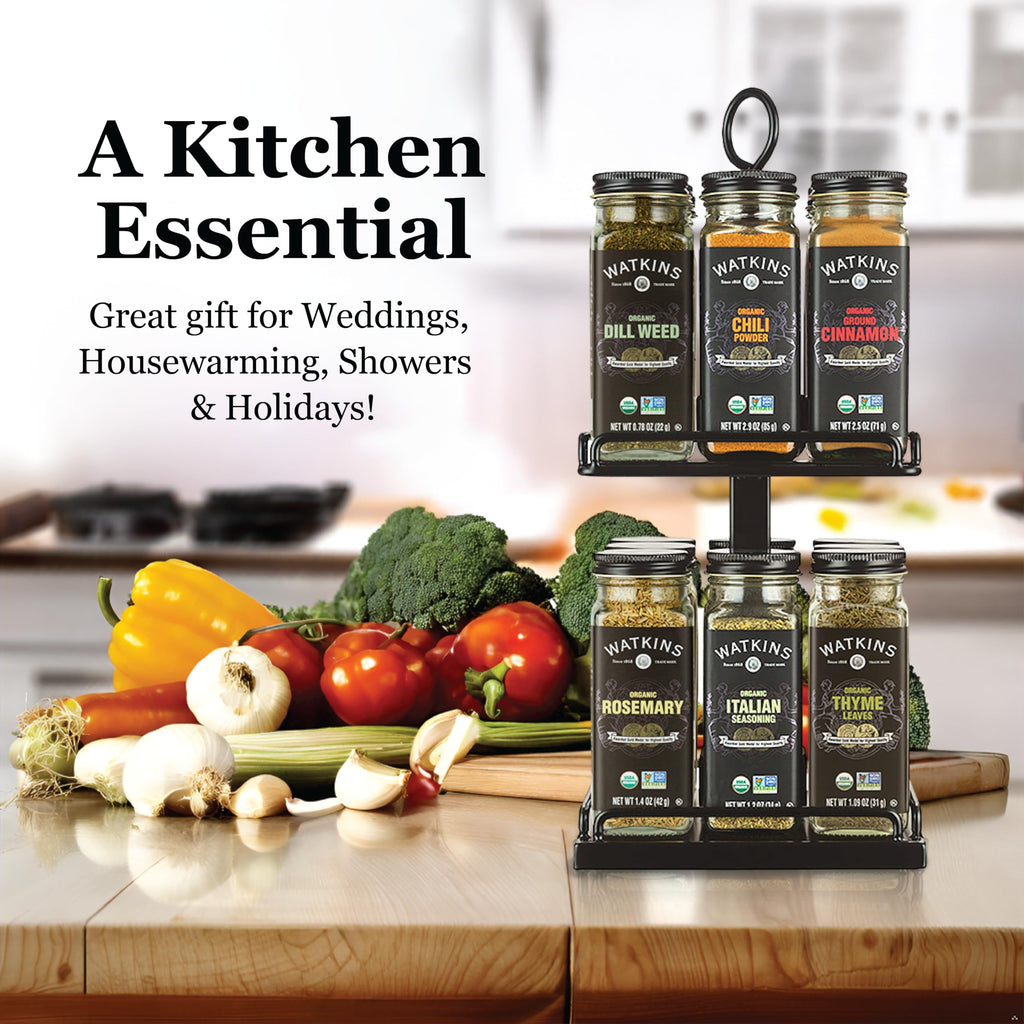 Watkins Countertop Two Tier Rotating Spice Rack, Includes 16 Watkins Organic Spices (16608)
