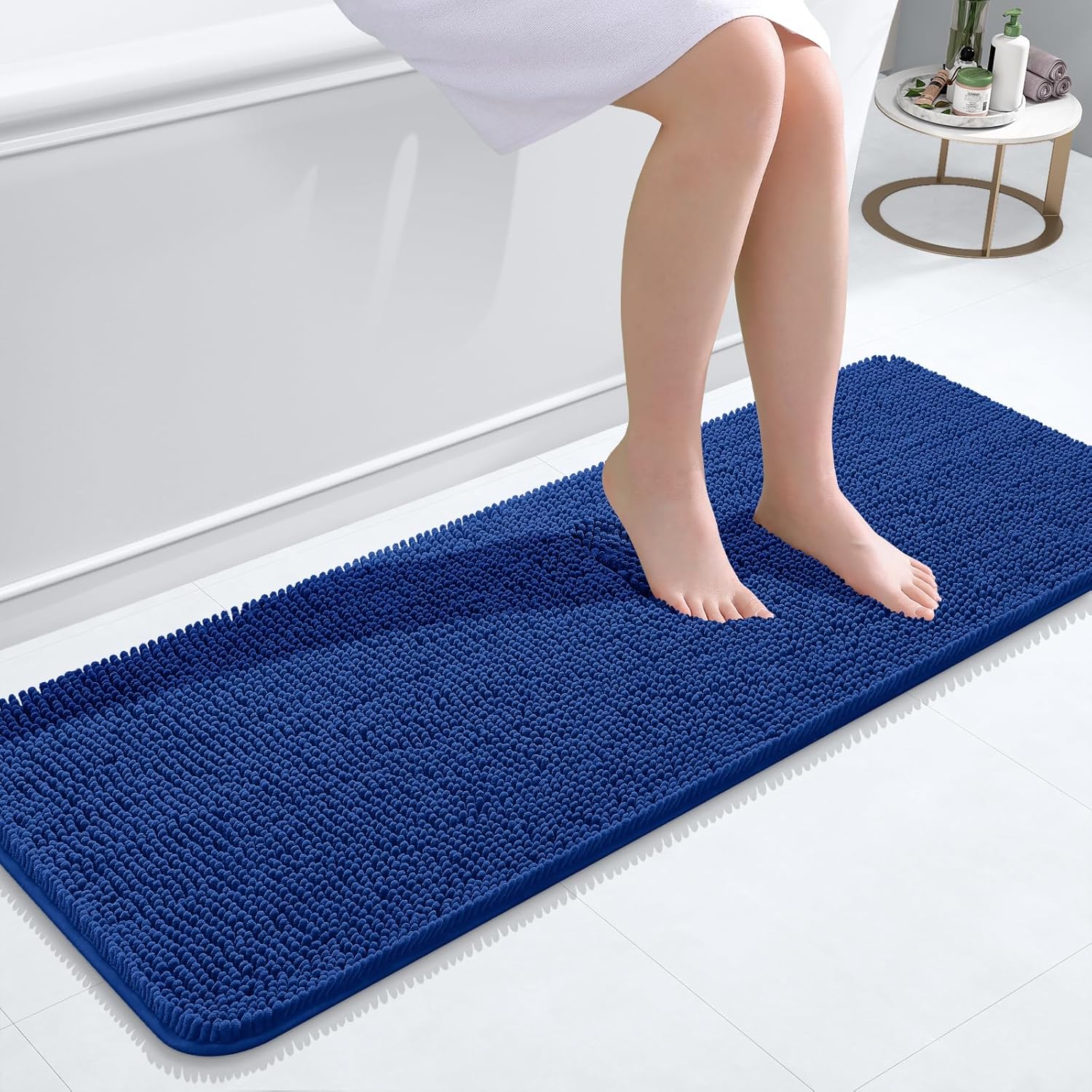 OLANLY Bathroom Runner Rugs - Soft Absorbent Chenille with Rubber Backing | 47x17 Royal Blue, Quick Dry & Machine Washable