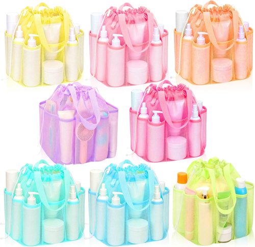 Kinlop Mesh Shower Caddy - 8 Pocket Portable Tote for Dorms, Gym, Travel | Macarons Color