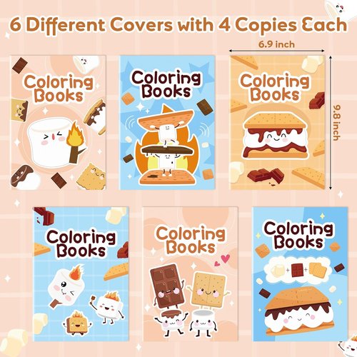 Marshmallow Mini Coloring Books - 24Pcs Campfire-Themed Art Kits for Kids' Birthday Party Favors