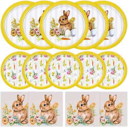 Happy Easter Party Supplies - 150 Count Disposable Tableware Set | 9" Dinner Plates & 7" Dessert Plates