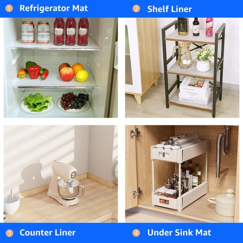 PABUSIOR Shelf Liners for Kitchen Cabinets - Clear Drawer Liners 15 inch Wide - Easy to Cut Waterproof Kitchen Cabinet Liner - Non-Adhesive Bathroom Cupboard Mat for Fridge 15 x 360 Inch
