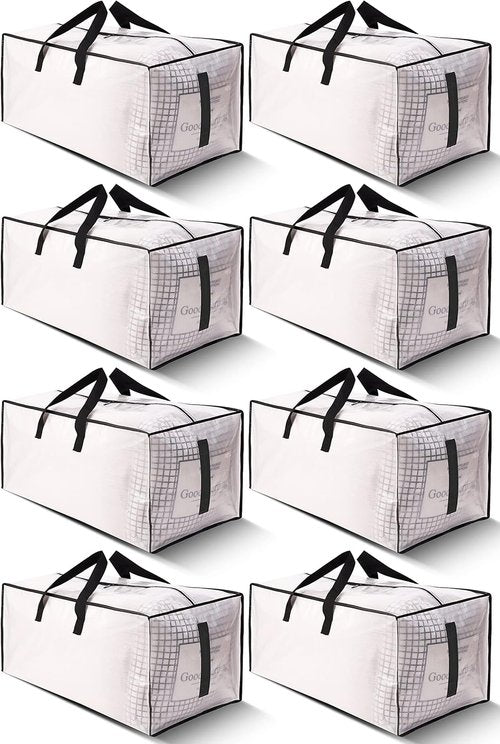 HOMESURE Large Water-Resistant Moving Bags - 8 Pack Heavy Duty Storage Totes with Zippers & Handles | Semi-Transparent