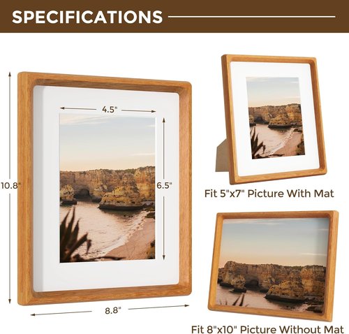 Dreamland 8x10 Picture Frame - USA-Sourced Teak Wood with HD Tempered Glass | 2 Pack, Handcrafted Rounded Corners