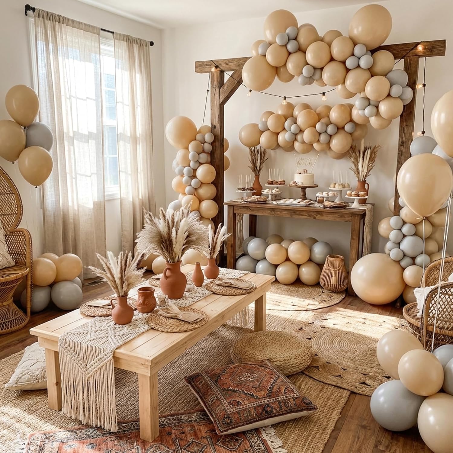RUBFAC Vanilla Brown Beige Balloons - 129-Piece Neutral Boho Garland Kit for Weddings & Parties | 5-12 Inch Sizes