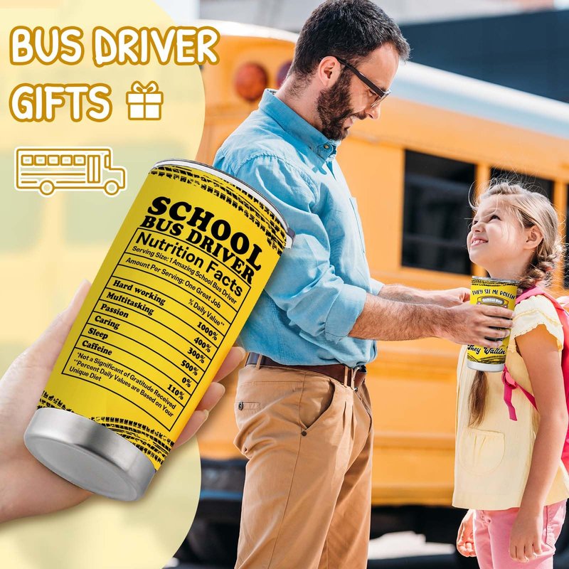Bus Driver Appreciation Gifts - Stainless Steel Insulated 20OZ Tumbler Mug with Lid for Men, Women & Retired Drivers - Back to School Gift for Kids