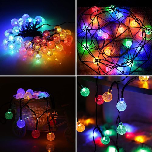 JMEXSUSS Solar String Lights - 41.6FT Crystal Globe Design | 60 LED Waterproof Outdoor Lights - 8 Modes for Patio, Garden, and Party (Multicolor)