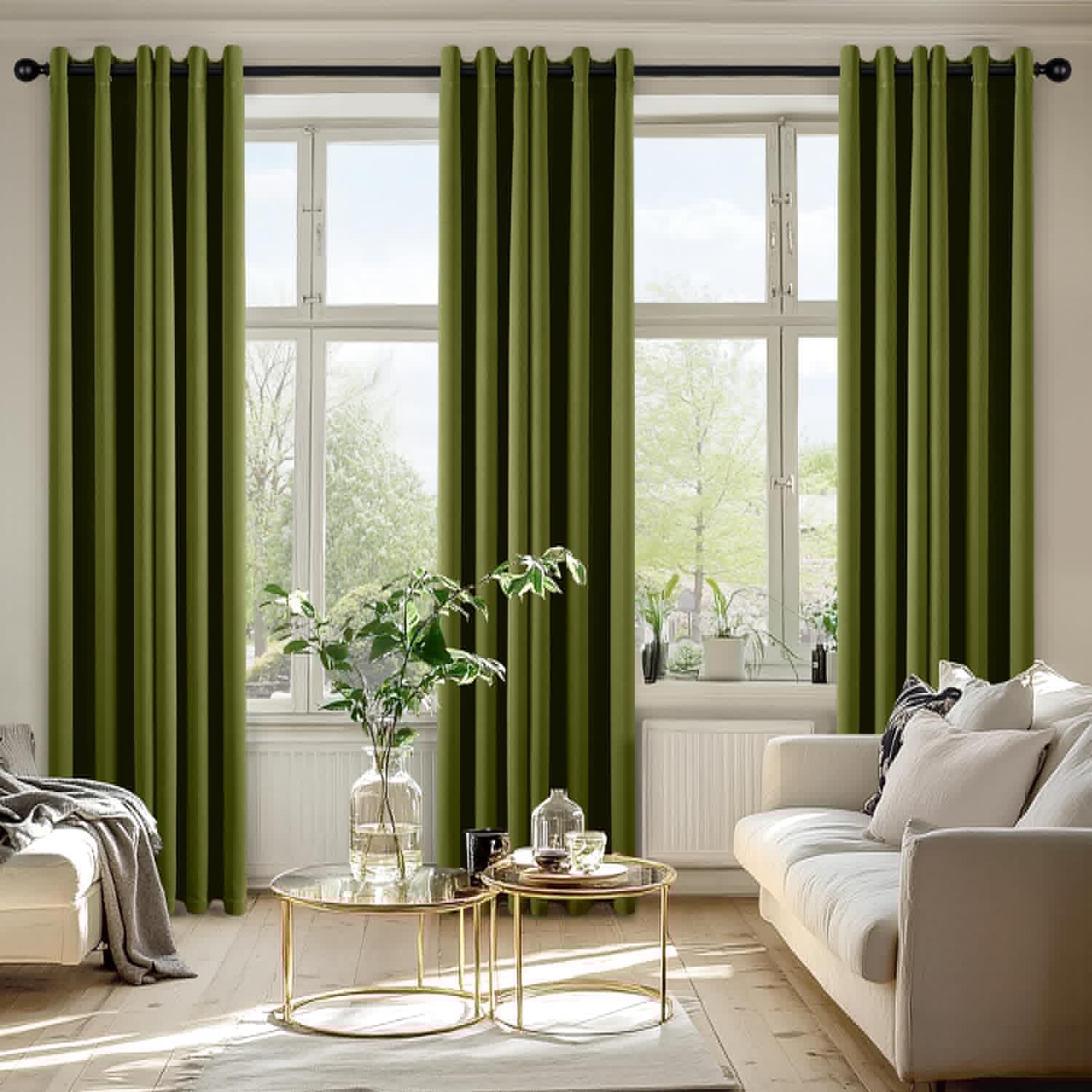 MIULEE Blackout Curtains - Light Olive Green Thermal Insulated Drapes | 84 Inch Grommet Top, Noise Reducing