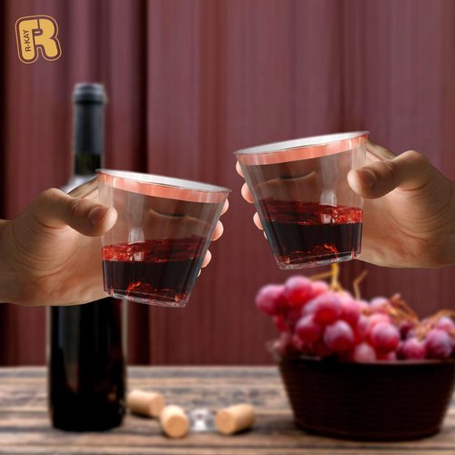 100 Pack Rose Gold Cups For Party - Plastic Cups 9 oz - Party Cups Disposable - Premium Heavy Duty Rose Gold Plastic Cups - Rose Gold Wine Glasses For Wedding - Plastic Wine Glasses/Disposable Cups