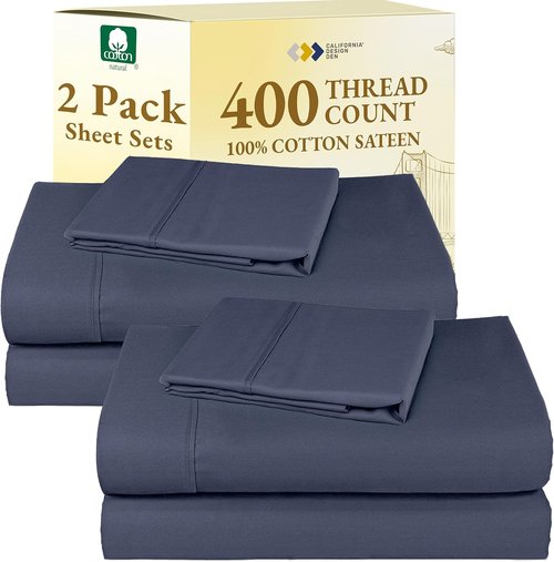 California Design Den Twin XL Sheet Sets - 400 Thread Count 100% Cotton Sateen - Soft, Breathable Indigo Dusty Blue