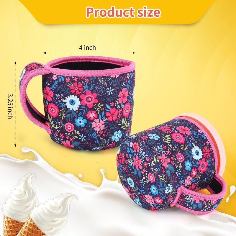 4Pack Reusable Ice Cream Sleeves with Handle, Neoprene Insulated Sleeves for Ninja Creami Pints, Talenti Ice Cream Pints, Frozen Desserts (Solid Color)