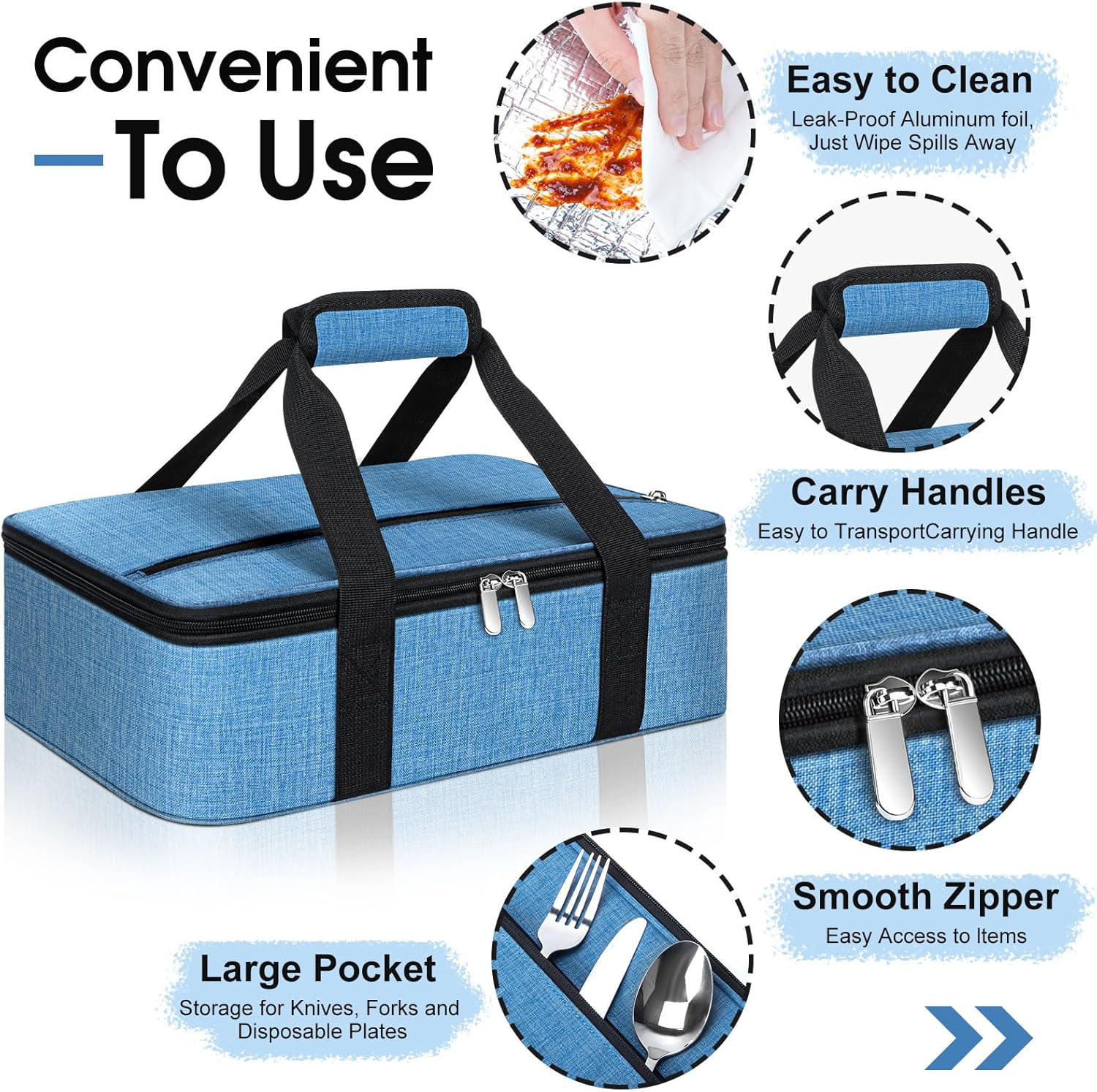 Skiennix Insulated Casserole Carrier - Portable Hot/Cold Food Tote for Potluck Parties | Fits 9" x 13" Dish - Azure