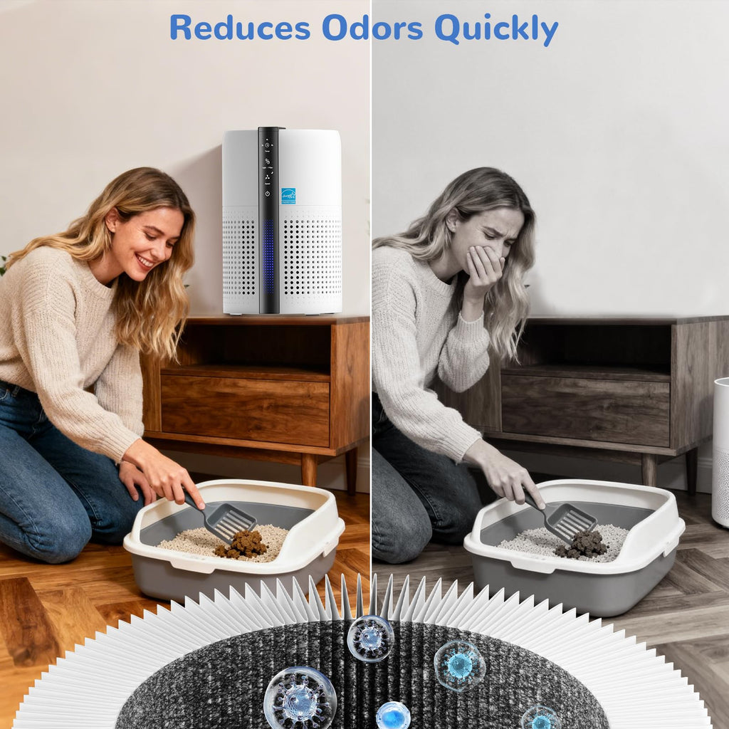Cat Litter Deodorizer,Odor Eliminator for Pet Strong Odors 99% Activated Carbon Adsorption Plug in Air fresheners for home,Litter Box,Kitchen, Bathroom, Ion Air Purifier Quiet Portable