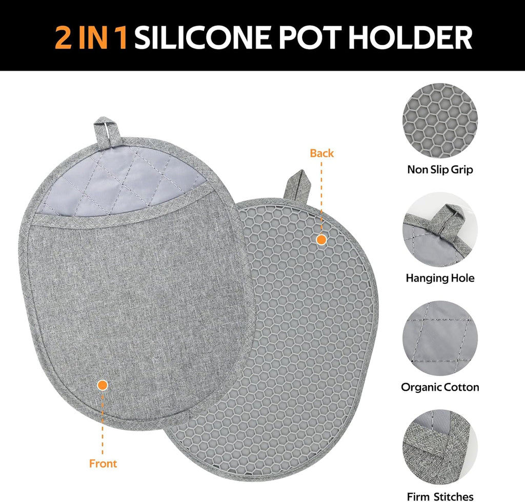 Skiennix Silicone Oven Mitts Set - Heat Resistant 4-Piece Kitchen Bakeware with Pot Holders & Hot Pads