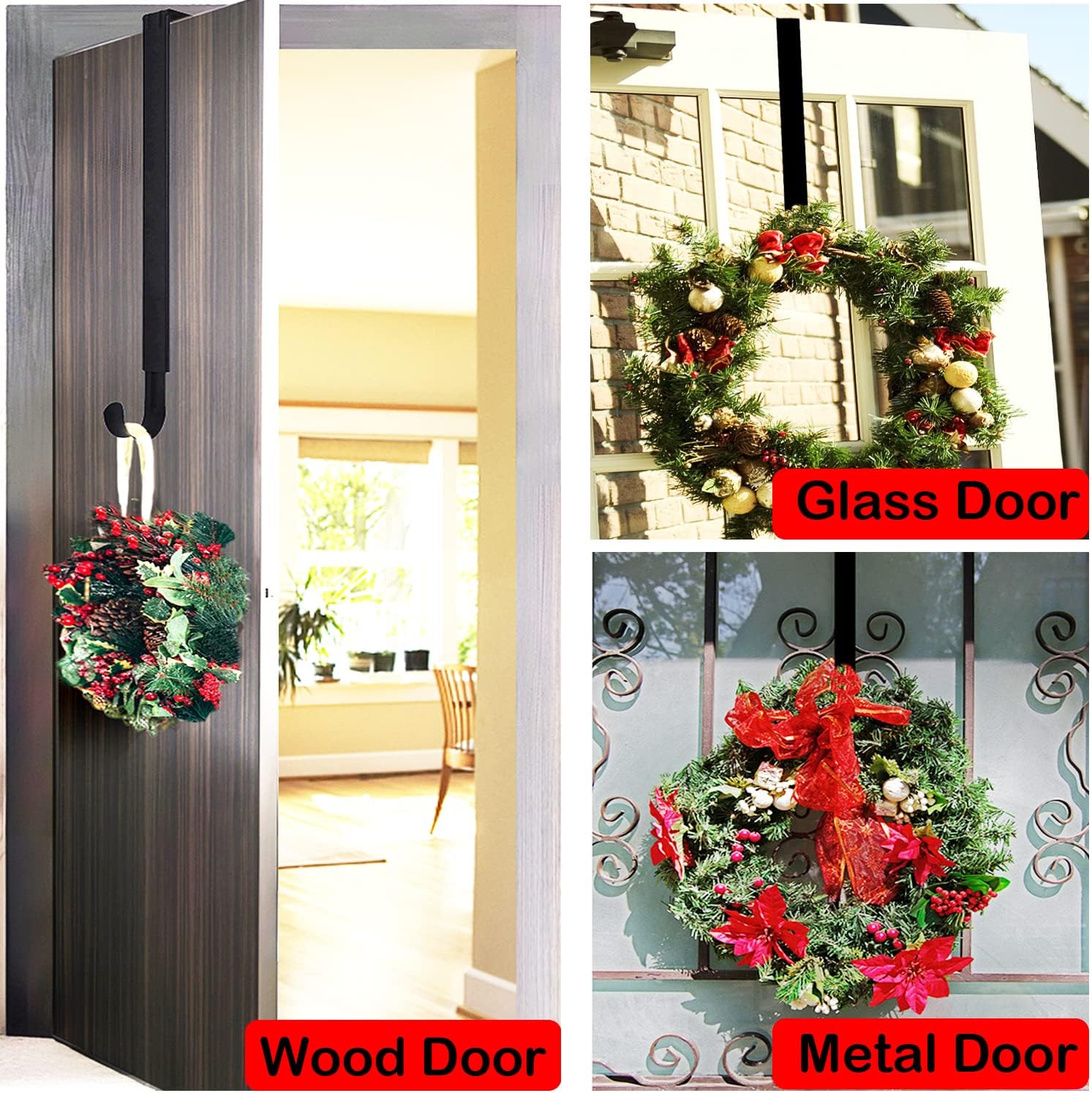Regine Switzerland Wreath Hanger - Adjustable 15" to 25" for Christmas & Fall Decorations | Black
