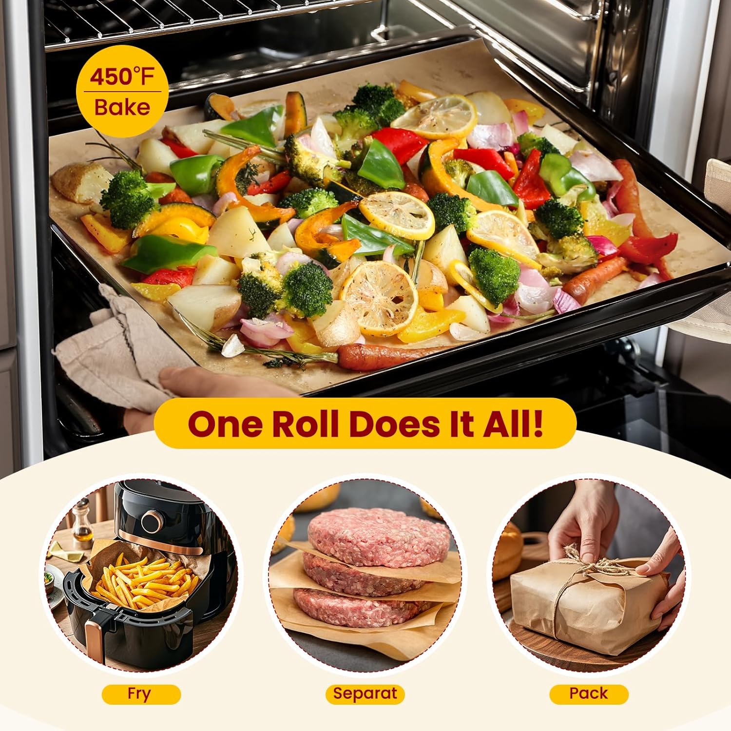 Unbleached Parchment Paper Roll by [Brand Name] - 15in x 210ft, Non-Stick & 450°F Safe for Baking, Cooking, Air Frying
