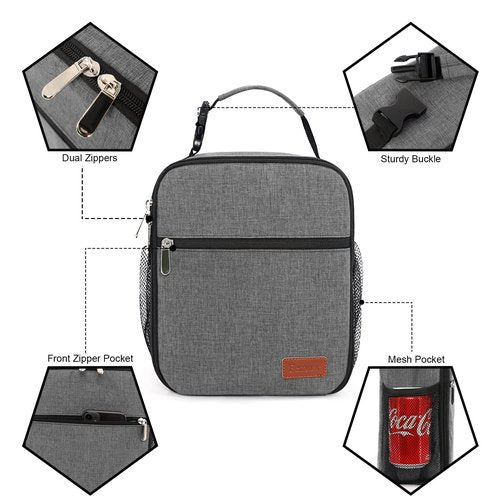 Femuar Lunch Box for Men Women Adults Small Lunch Bag for Office Work Picnic - Reusable Portable Lunchbox, Grey