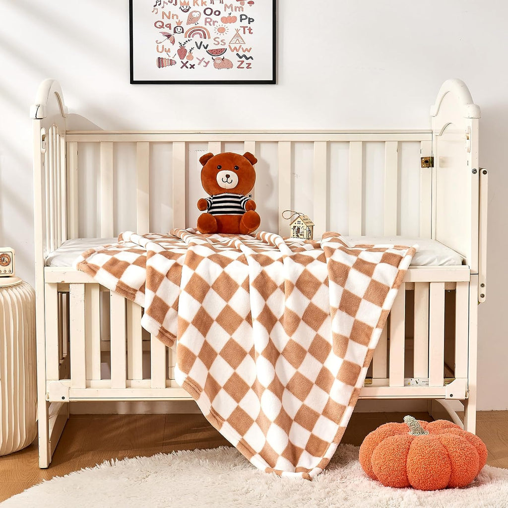 Yurhap Checkered Baby Blanket - Super Soft Fleece for Infants & Toddlers | 30''x40'', Khaki