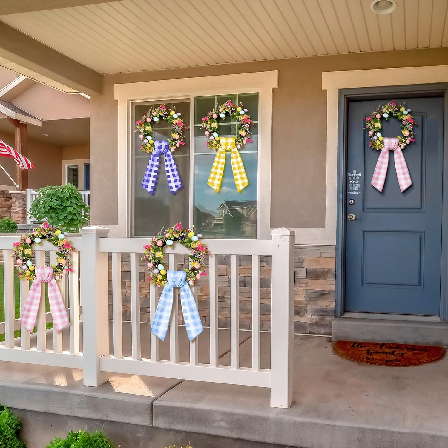 VitalCozy Easter Wreath Sash Set - 4 Pcs Blank Embroidery Accessories for Indoor/Outdoor Decor (4.49" x 56.30")