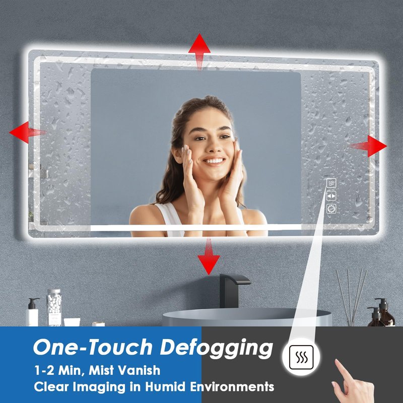 OUGOO 32 x 24 LED Mirror for Bathroom, Anti-Fog, Dimmable, Backlit + Front Lit, Memory Function Bathroom Vanity Mirror for Wall, Vertical & Horizontal
