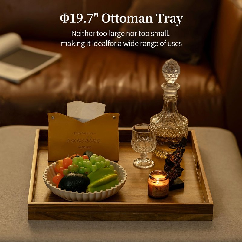 Hanobe Ottoman Tray for Table Top: 20'‘ Large Wood Decorative Trays for Home Decor - Acacia Coffee Table Serving Tray with Handles for Living Room