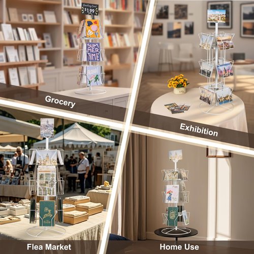 ANBOXIT Greeting Card Display Stand Rotating Rack Holder, for Postcard Sticker Retail, Metal White, 12 Display Pockets