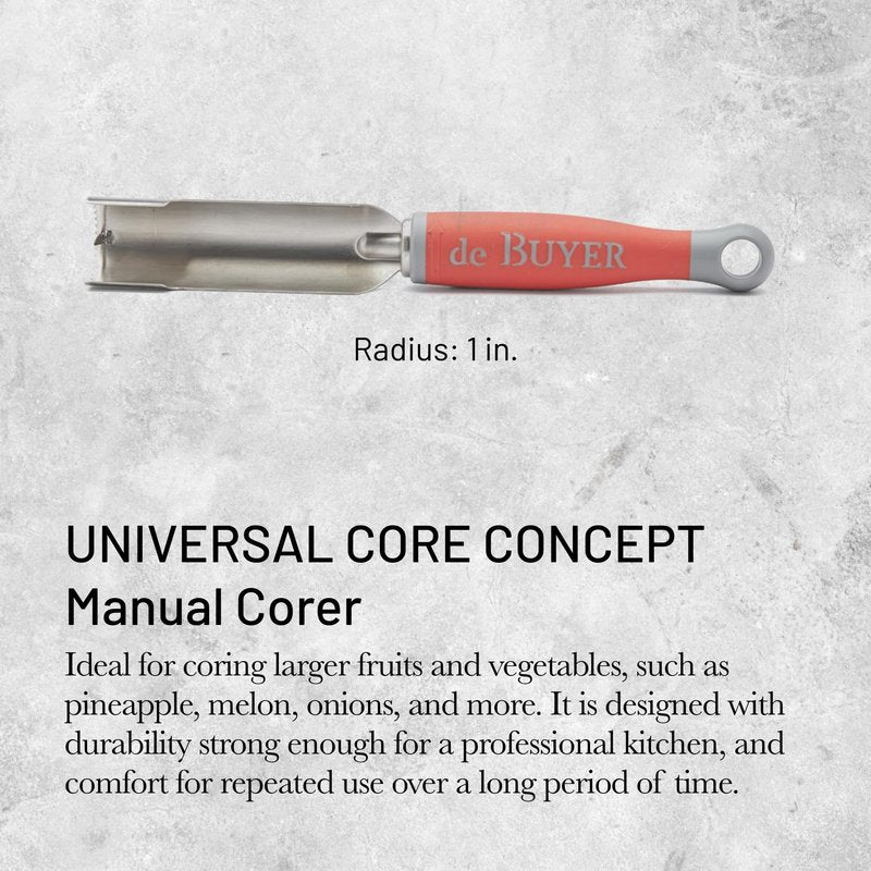 de Buyer UNIVERSAL CORE CONCEPT Manual Corer, Red - 1” - Serrated Stainless Steel Blade - Ergonomic, Non-Slip Handle - Easy to Use