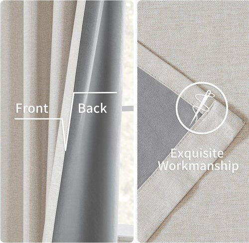 MIULEE 100% Blackout Curtains - Linen Pinch Pleated Thermal Insulated Drapes | 92 Inch Long, Beige, 2 Panels Set