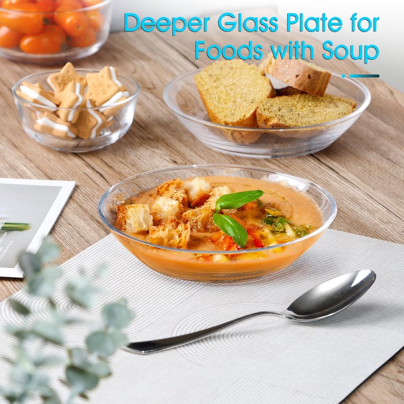 NUTRIUPS Small Glass Pasta Bowl 2 Pack, 20oz Glass Plate Bowls for Soup, Salad and Dessert, Microwave,Oven and Dishwasher Safe, 7 Inch (POUGINE Set)