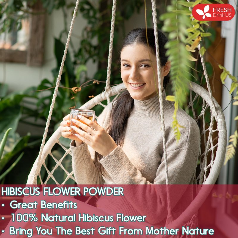 FreshDrinkUS, Premium 16oz Hibiscus Flower Powder, 100% Natural and Pure from Hibiscus Flowers, Natural Food Coloring, No Additives, No Gluten, No Sugar, Vegan