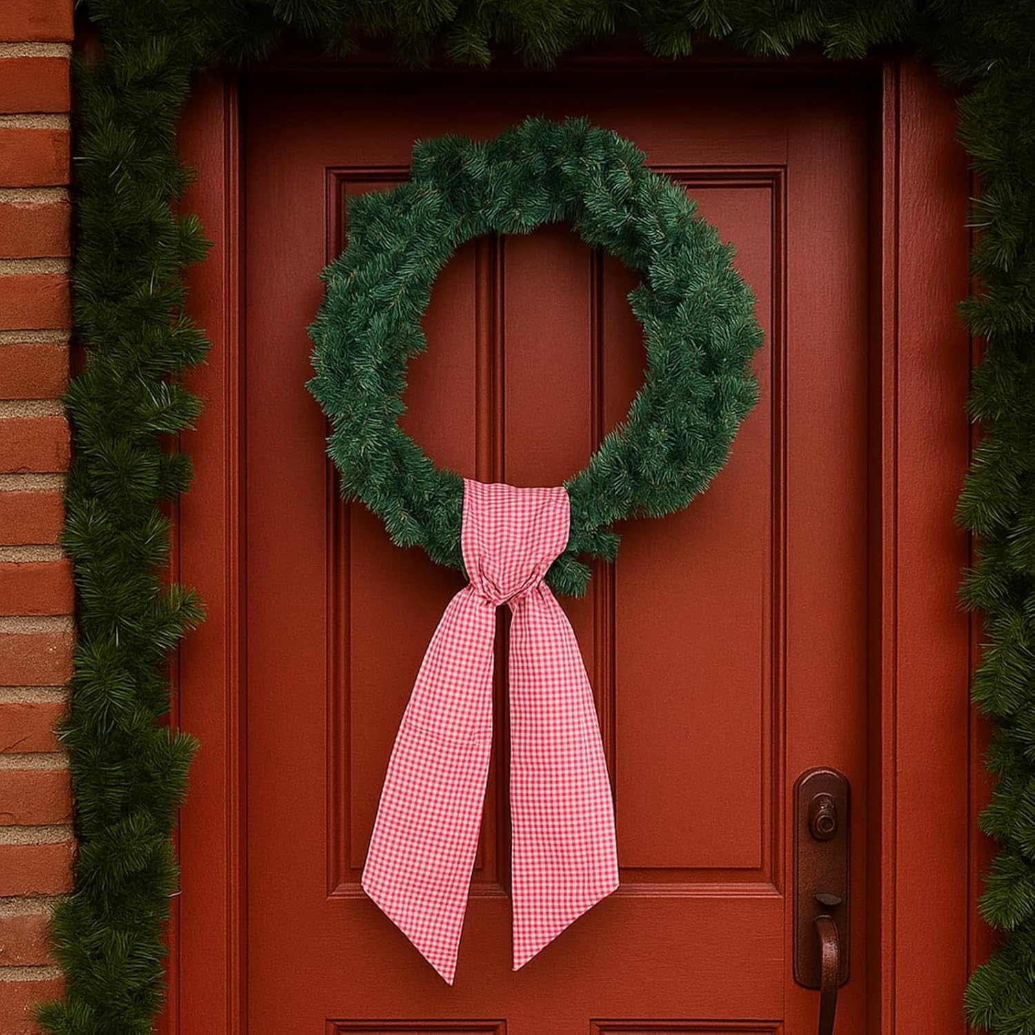Skiennix Red White Gingham Wreath Sash - 5.12" Wide x 54.33" for Holiday Door Decor
