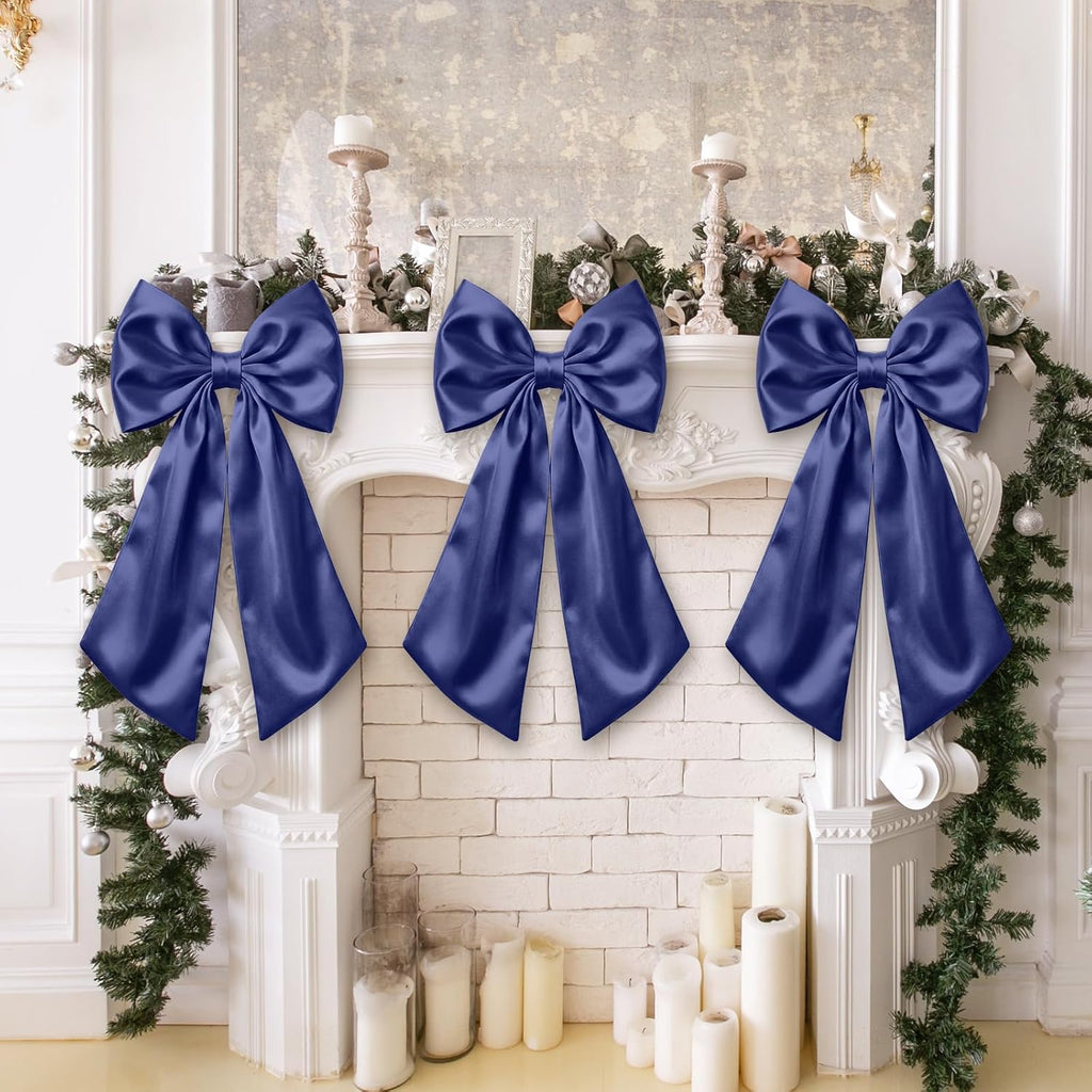 Suncalla Large Satin Navy Blue Bow Decorations - 3 Pcs | Perfect for Weddings, Birthdays, & Parties