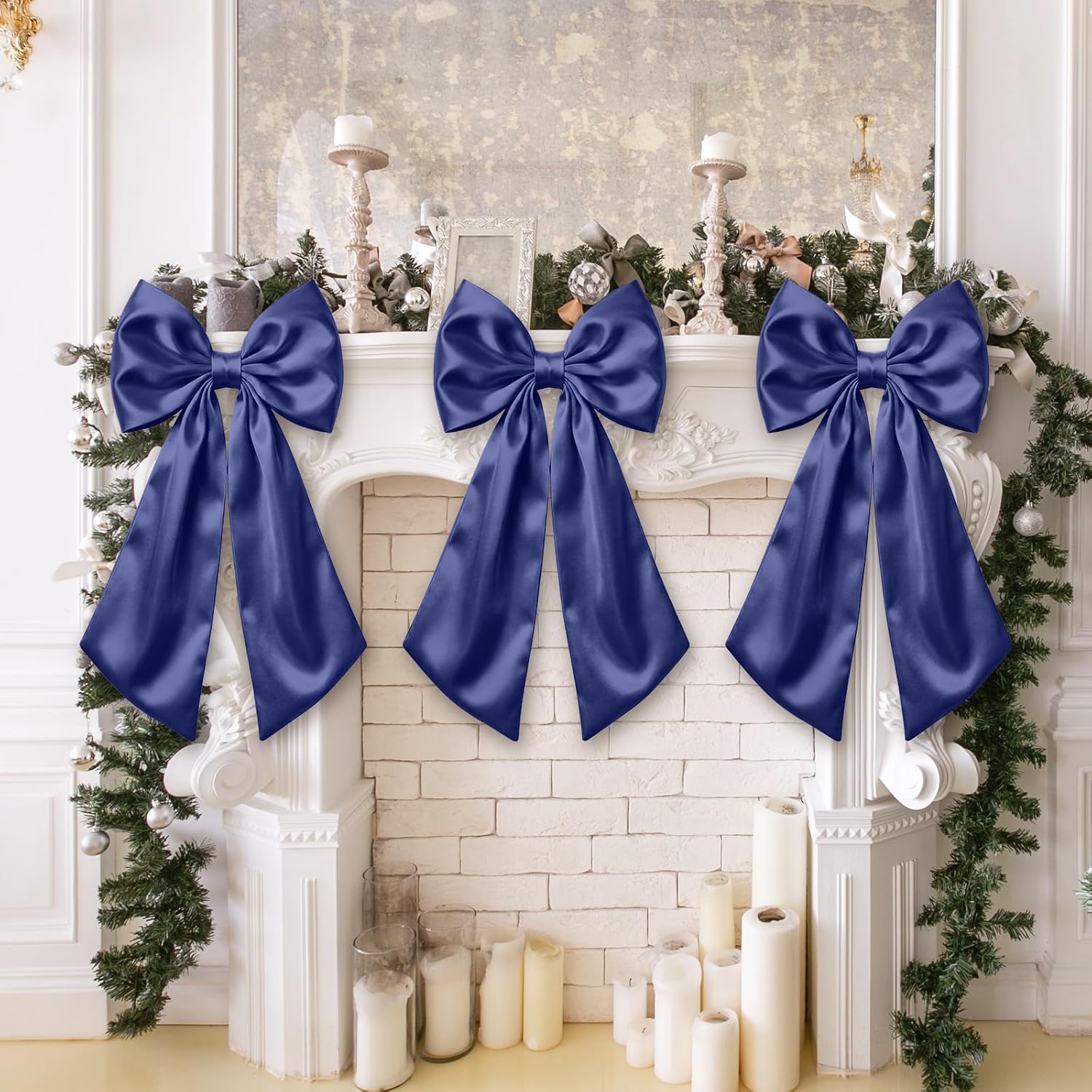 Suncalla Large Satin Navy Blue Bow Decorations - 3 Pcs | Perfect for Weddings, Birthdays, & Parties